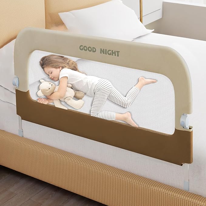 Bed Guard Rail for Toddlers - 32" Adjustable Heights & Folding up Portable Bed Railing for Baby - Toddler Bed Rails Guard for Crib, Twin, Bunk,Full Size, Queen & King Bed