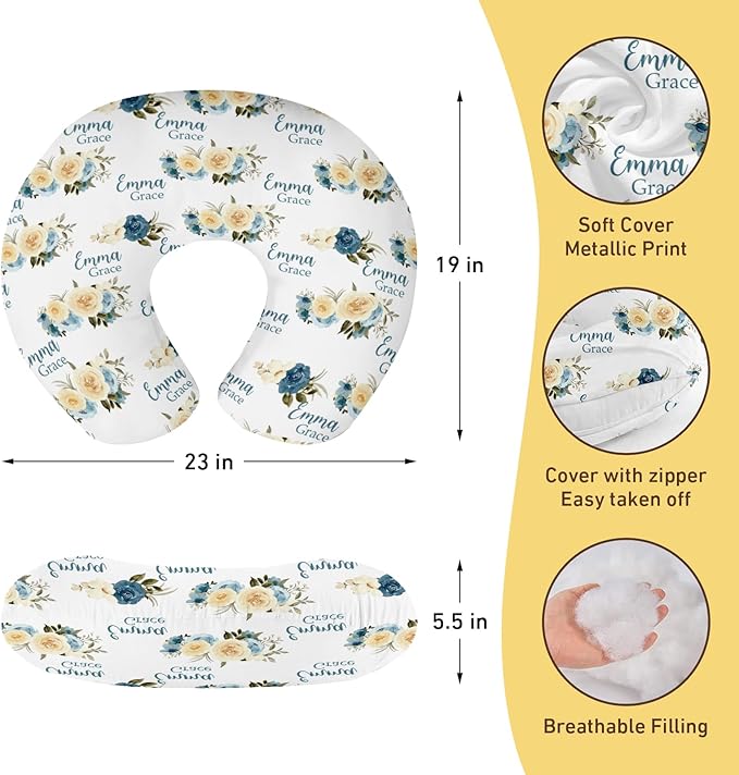 Customizable Flowers Baby Nursing Pillow Cover - Add Your Baby's Name, Ultra-Soft Stretch Fabric, Fits Standard Nursing Pillows, Ideal for Baby Showers Style 15