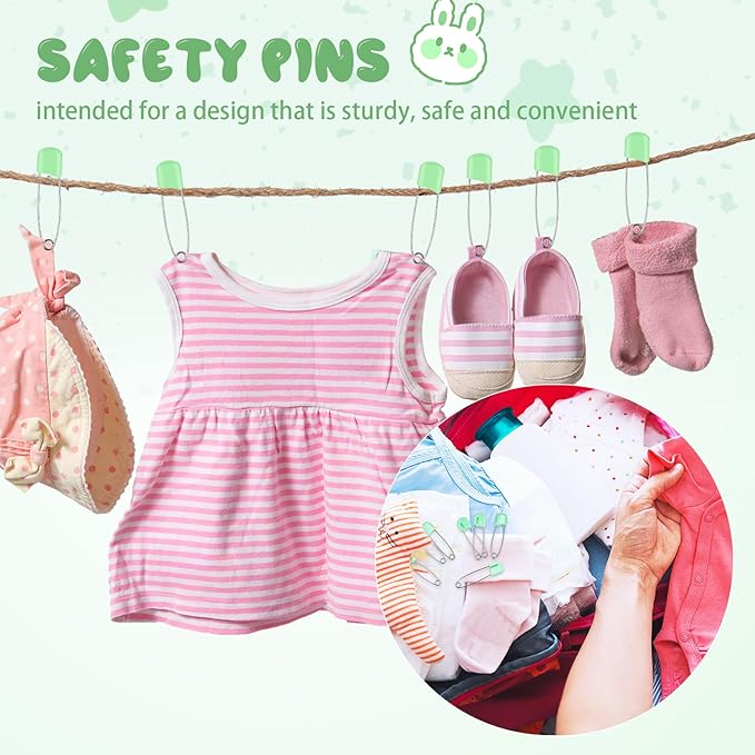 WILLBOND 50 Pcs Diaper Pins Safety 2.2 Inch Plastic Head Cloth Diaper Nappy Pins with Locking Closures Stainless Steel with Velvet Bag (Light Green)