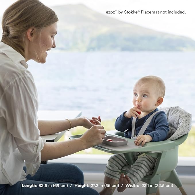 Stokke Clikk High Chair (Black/Natural) with Clikk Cushion (Nordic Grey) + Travel Bag - Includes Tray & Harness - Light, Durable & Travel Friendly - Best for 6-36 Months or Up to 33 lbs