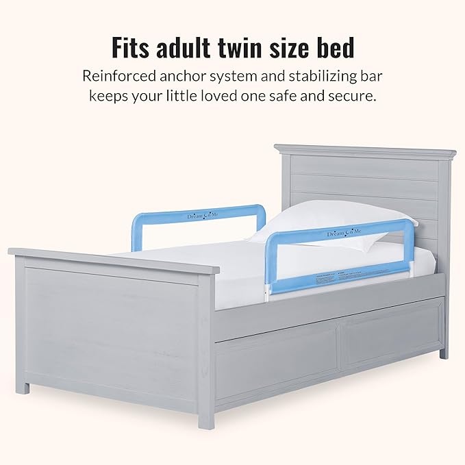 Dream On Me Lightweight Mesh Security Adjustable Bed Rail Double Pack with Breathable Mesh Fabric in Blue, 2 Count (Pack of 1)