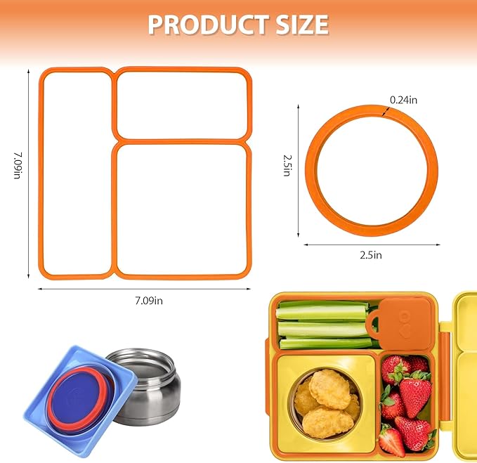 4 Pack Lid Seal Gasket for OmieBox, Leak-Proof Food Safe Silicone Replacement for Omie Lunch Box Accessories, Dishwasher Safe (Orange)