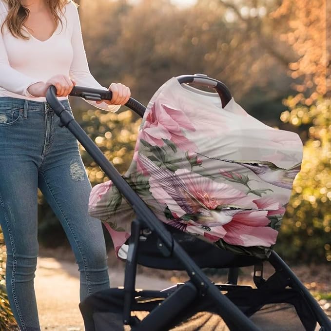 Coldinair Hummingbird Multifunctional Nursing Cover Multi Use Cover for Baby Floral Car Seat Canopy Shopping Cart Cover,Stroller Cover