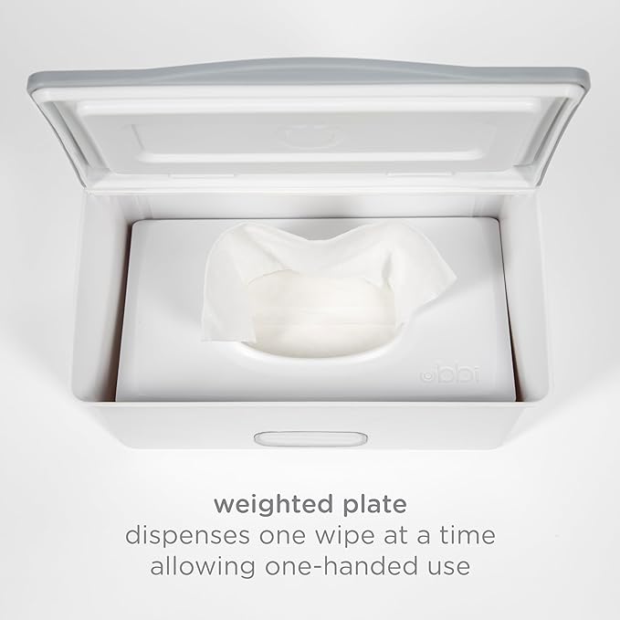 Ubbi Baby Wipes Dispenser, Baby Wipes Case, Baby Wipes Holder With Weighted Plate, Keeps Wipes Fresh And Non-Slip Rubber Feet, Gray