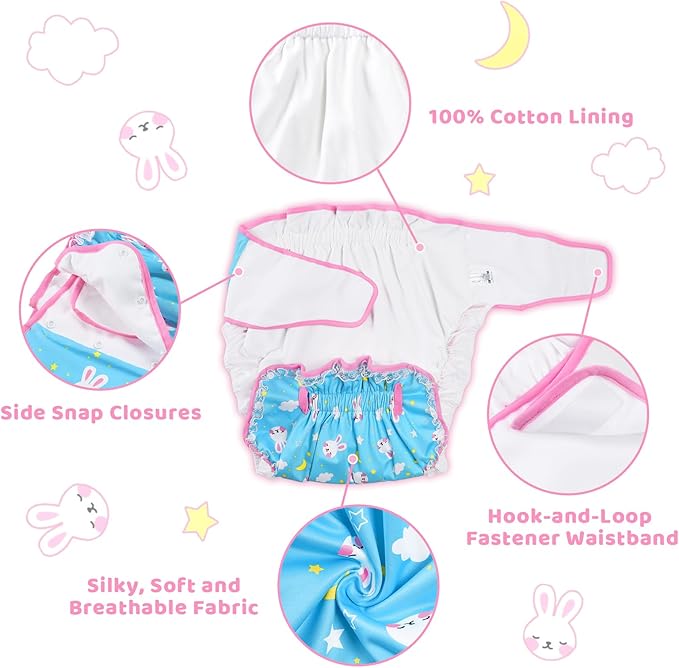 Littleforbig Silky Adult Ribbon Omutsu Diaper Wrap Cover Washable Adjustable Reusable Waterproof - Snuggle Bunny Pattern M