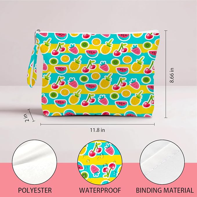 IAXIC Wet Dry Bag, Wet Bag for Swimsuit, Diaper Sunscreen Large Zipper Pouch Waterproof Pouch, Beach Bags for Women, Cherry and Orange Pattern, Gifts for Ladies Girls Friends Colleagues and Sisters