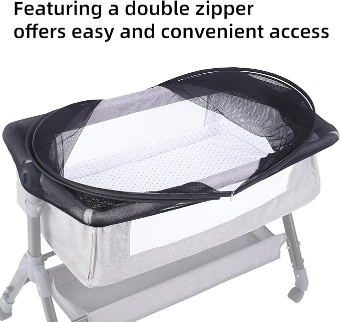 Mosquito Net for Baby Crib to Keep Insects/Bugs/Cats Out, Toddler Bassinet Bedside Sleeper Crib Tent Safety Net with Two-Way Zippers & Storage Bag, Breathable Mesh Holes, Black