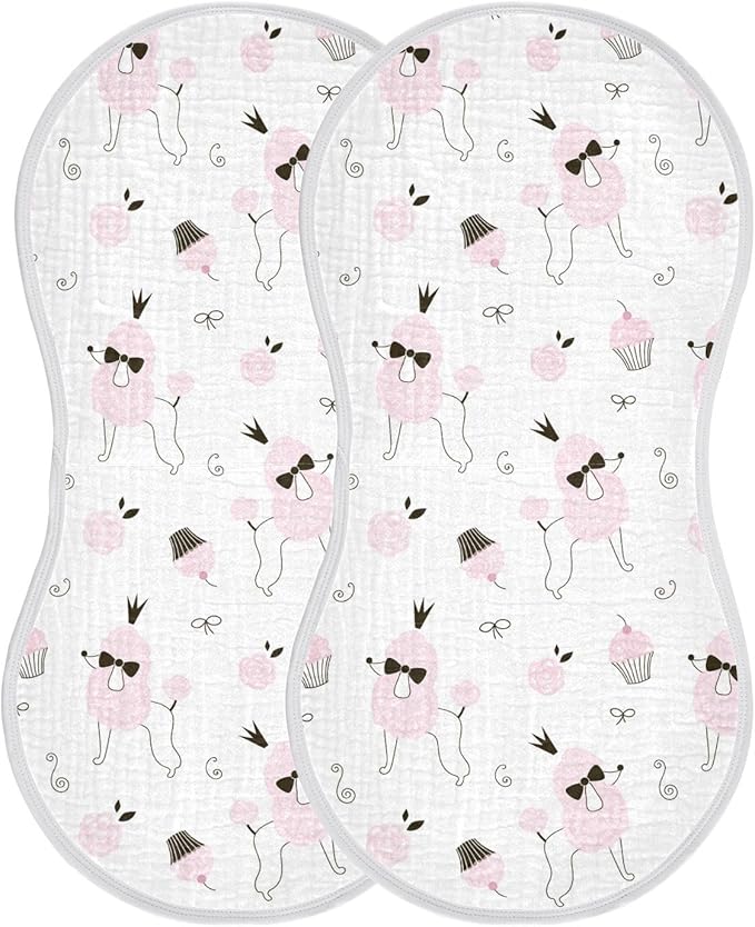 Princess Poodle Dog Cake Pink Flower Muslin Burp Cloths for Baby 2 Pack Soft 100% Cotton Baby Washcloths Bibs for Boy Girl