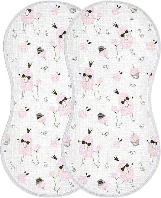 Princess Poodle Dog Cake Pink Flower Muslin Burp Cloths for Baby 2 Pack Soft 100% Cotton Baby Washcloths Bibs for Boy Girl