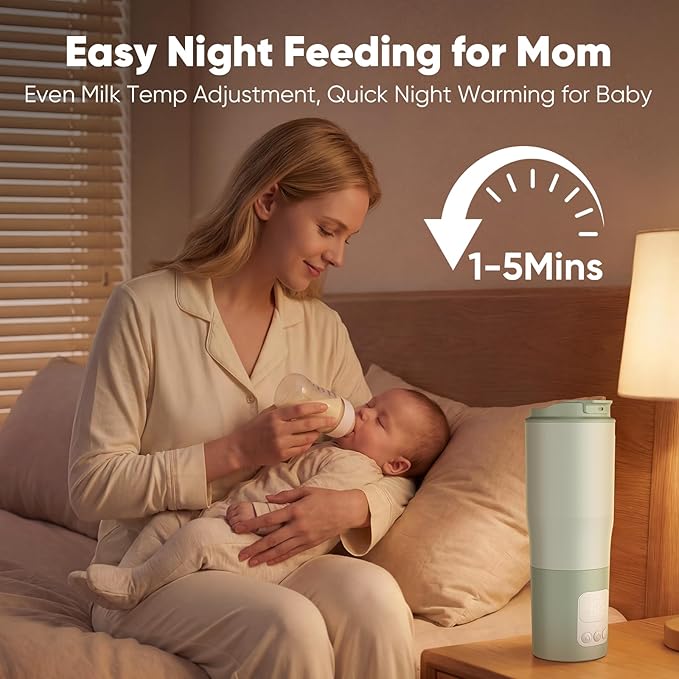 Portable Bottle Warmer 380ml for Travel, Baby Milk Warmer with Rechargeable Battery, Water Warmer On The Go for Breastmilk & Formula, Ideal Baby Shower Gifts