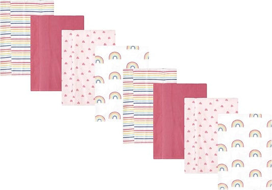 Hudson Baby Cotton Poly Flannel Burp Cloths Multipack, Creative Rainbow 8-Pack, One Size