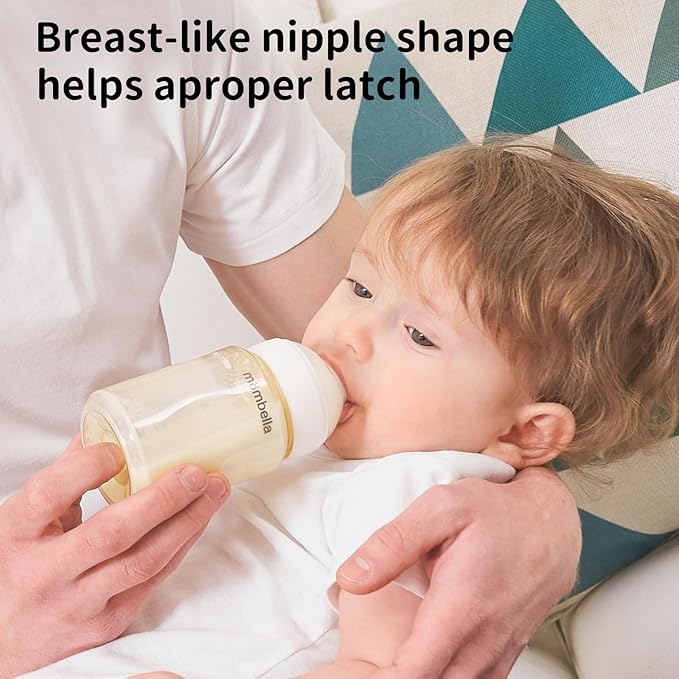 Mombella PPSU Baby Bottles 6oz, Anti Colic Baby Bottle with Slow Soft Silicone Nipple, Milk Bottle for Newborn 0+ Months, Feeding Bottle for Breastfeeding Baby, Ivory