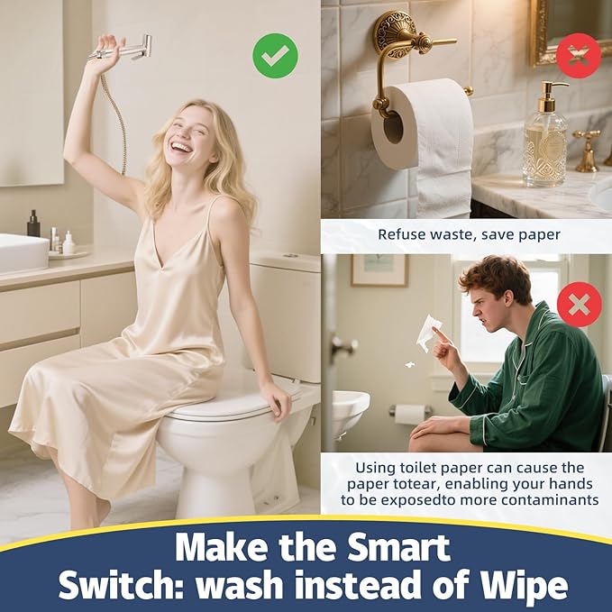 Vayzluiy Handheld Toilet Bidet Sprayer for Toilet-Adjustable Water Pressure Control with Bidet Hose for Feminine Wash, Stainless Steel Brushed Nickel Cloth Diaper for Baby Wash (Warm and Cold)