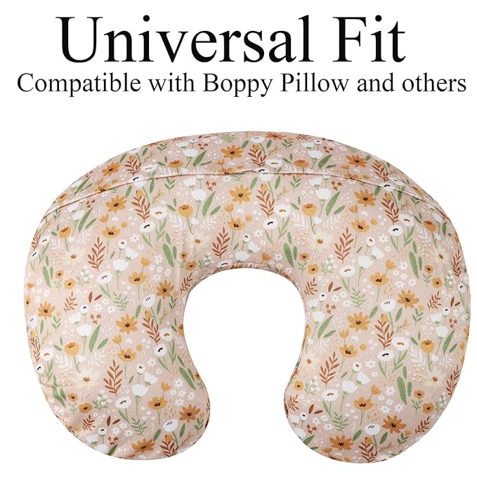 Nursing Pillow Cover Set 3 Pack Nursing Pillow Slipcovers for Moms Breastfeeding Moms, Ultra-Soft Stretchy Fit Standard Nursing Pillows Green/Orange/Floral