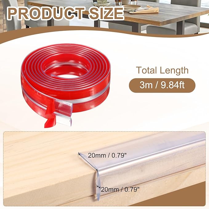 uxcell Edge Protector, 9.8ft (3Meter) x 0.8" (20MM) Clear Furniture Corner Guard PVC Strong Adhesive Proofing Edge Safety Bumpers with 4 Corners Guards for Table Cabinets