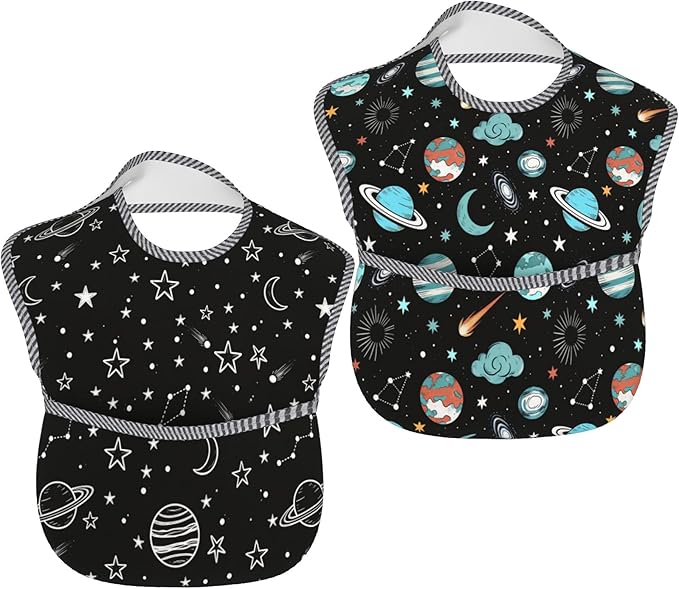 Bibs Cute Baby Stuff 2Packs for 6-24 Months Waterproof Washable Fabric