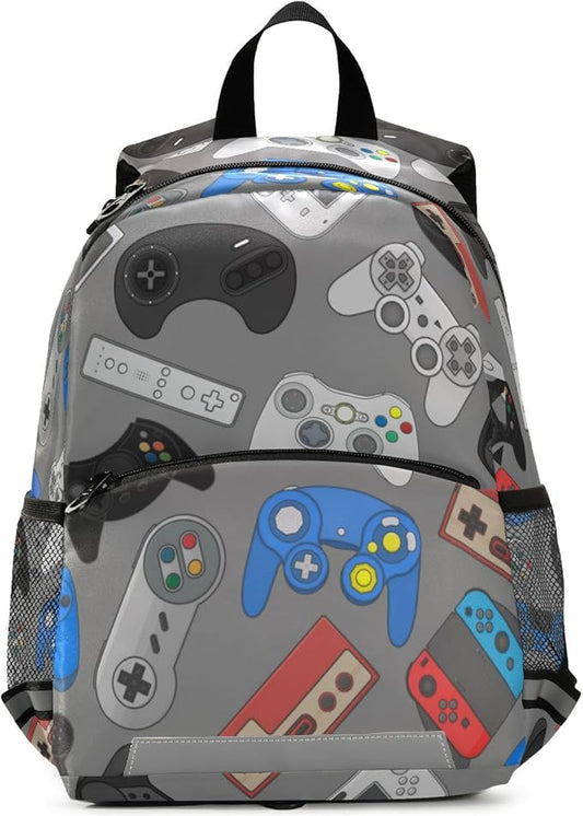 Gamepad Weapon Preschool Backpacks，Kid's Casual Travel Bookbag with Leash，Cute Toddler Backpacks for Boys and Girls