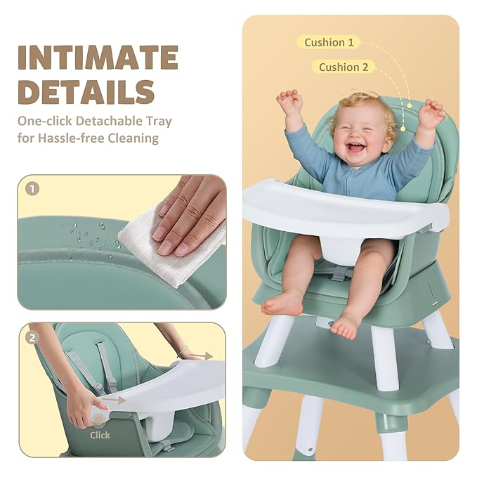 TODEFULL Baby High Chair, 8 in 1 Convertible Highchairs for Babies and Toddlers, Children Dining Booster Seat/Kids Building Block Table for Girls Boys, Baby Seat with Removable Tray, Green