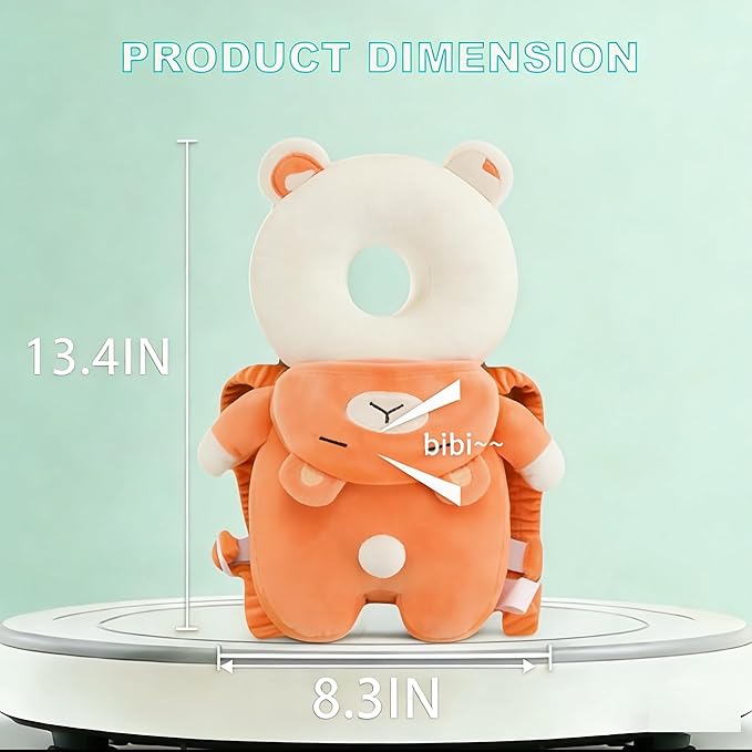 Baby Head Protector Backpack, Toddler Baby Head Protection Backpack with Baby Knee Pads Alarm Function for Walking & Crawling, Soft, Breathable and Wearing Safety Baby Head Protector- Orange Bear