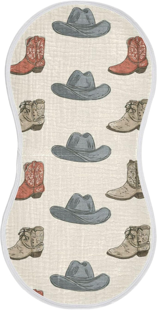Western Cowboy Boots Vintage Burp Cloths Baby Boys Girls Absorbent Soft Cotton Burping Cloths Rags, 1 Pack