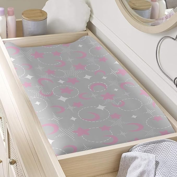 Star Moon Baby Girls Changing Pad Covers Cute Changing Table Cover for Baby Boys Soft Breathable Change Pad Sheets Cover