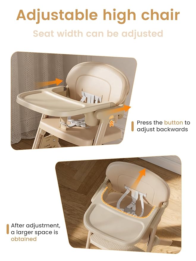 High Chairs for Babies and Toddlers, Baby High Chair Adjustable Height, Dining Chair with Removable Tray, Ergonomic Toddler Feeding Seat, Sturdy & Durable Construction, Beige
