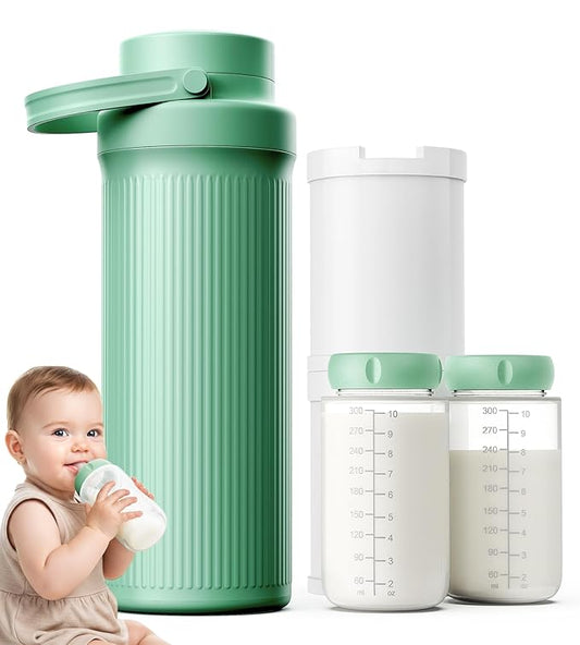 22oz Breast Milk Cooler Bottle for Travel & Outdoor Use, Portable Breastmilk Chiller with 24-Hour 360° Cooling, Larger Capacity with 2 Baby Bottles for Breast Milk Storage