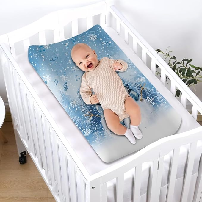Snowman Changing Pad Cover for Baby Soft Diaper Change Table Covers with Elastic Edge Washable Cradle Mattress Sheets 32"x16" Inch Christmas Decor