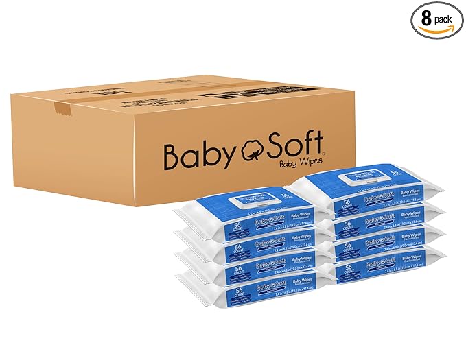 Baby Wipes, Baby Soft Sensitive 8 Flip top packs (448 Wipes Total)