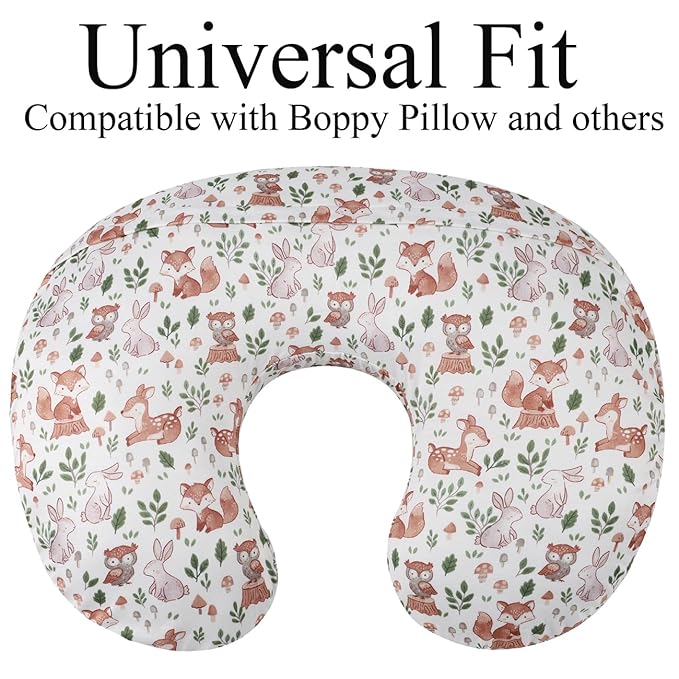 Nursing Pillow Cover Set 3 Pack Nursing Pillow Slipcovers for Moms Breastfeeding Moms, Ultra-Soft Stretchy Fit Standard Nursing Pillows Green/Brown/Fox