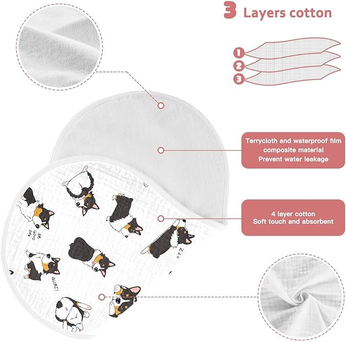 vvfelixl Muslin Burp Cloths Pembroke Welsh Corgi Tricolor Dog Seamless Pattern Baby Washcloths for Baby Girl Boys 2 Pack