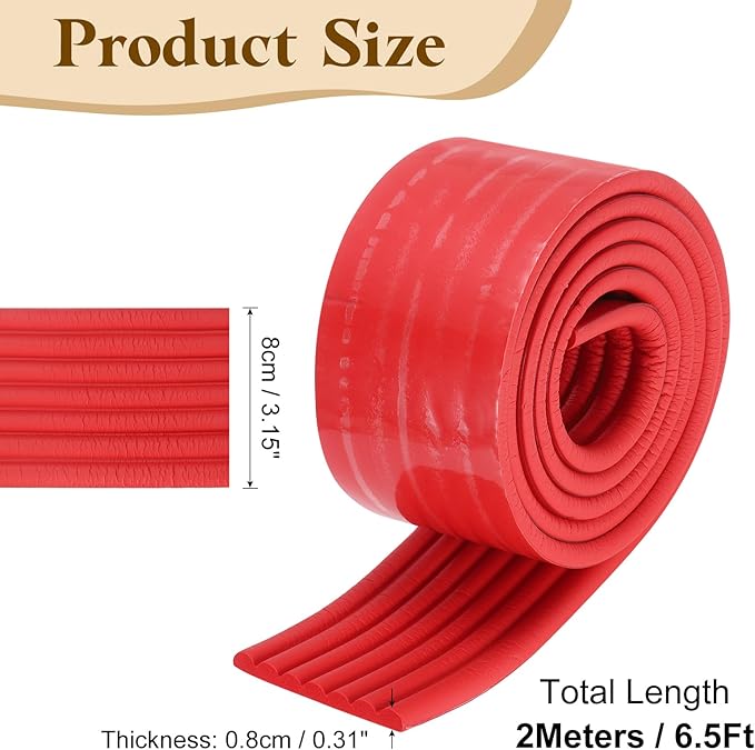 uxcell Bunk Bed Ladder Pad, 6.5ft NBR Self-Adhesive Corner Edge Protector Soft Furniture Corner Guard for Ladder Table Desk Edge, Red