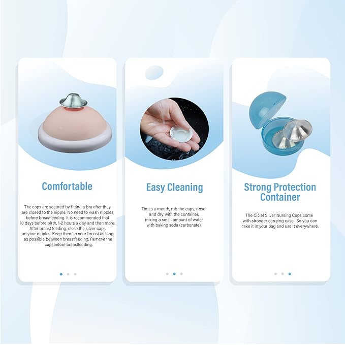 The Original Silver Nursing Cups - Nipple Shield - Breastfeeding Essentials Must Haves - Nipple Shields for Breastfeeding Newborn - (Regular (Blue Case))