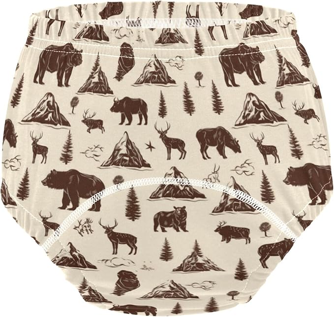 Little Boys Potty Training Underwear Set Reusable Boxers Underwear for Infant 2T Safari Animals Like Bears Deer and Bison