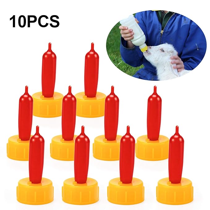 PAGOW 10PCS Nipple for Goats, Small Animal Milk Drink Nipple, Soft Rubber Pacifier for Nursing Lambs and Goat Kids