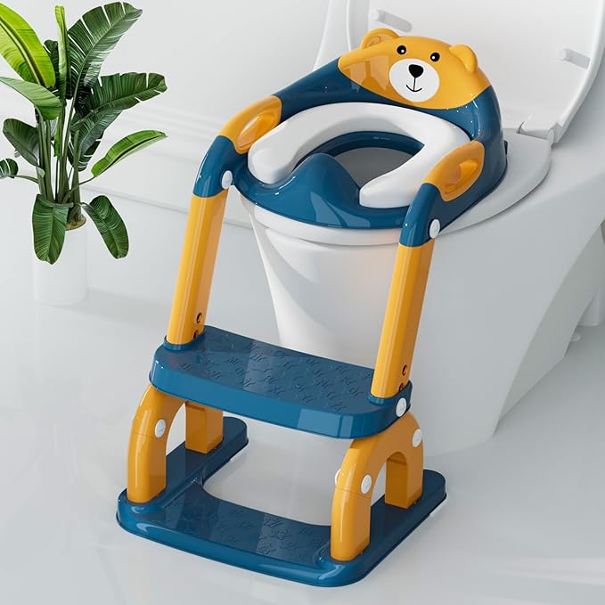 Potty Training Seat with Step Stool, Toddler Potty Training Toilet Seat with Non-Slip Step Splash Guard Safety Handles and Waterproof Cushion, 2 In 1 Toddler Potty Seat