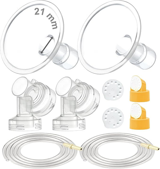 Maymom Breast Pump Kit Compatible with Medela Pump in Style Advanced Pump; 2xTwo-Piece 21mm Breastshield, 2 Valve, 4 Membrane, 2 Replacement Tubing; Replacement Part for Medela Shield, Valve