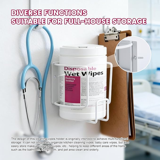 Drill-Free Wipes Holder Wall Mount, Cleaning Wipes Holder, Wall Bracket for Cleaning Wipes Ideal for Office Classroom Kitchen Bathroom Household Gym - No Wipes Included