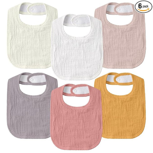 GLLQUEN BABY Muslin Drool Bibs for Boys Girls 6 Pack, Adjustable Baby Bibs for Drooling and Teething, Soft Cotton Baby Bandana Bib for Newborn Feeding Essentials (Orange)