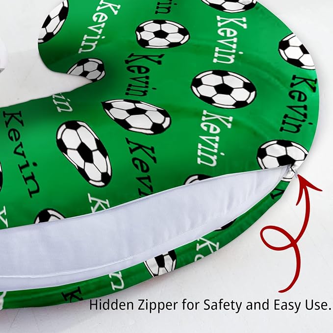 Baby Nursing Pillow Cover - Personalized Name Green Soccer Theme Breastfeeding U-Shaped for Bottle Feeding, Ultra Soft Comfortable Breastfeeding Pillow Cover for Infant Baby Boys and Girls