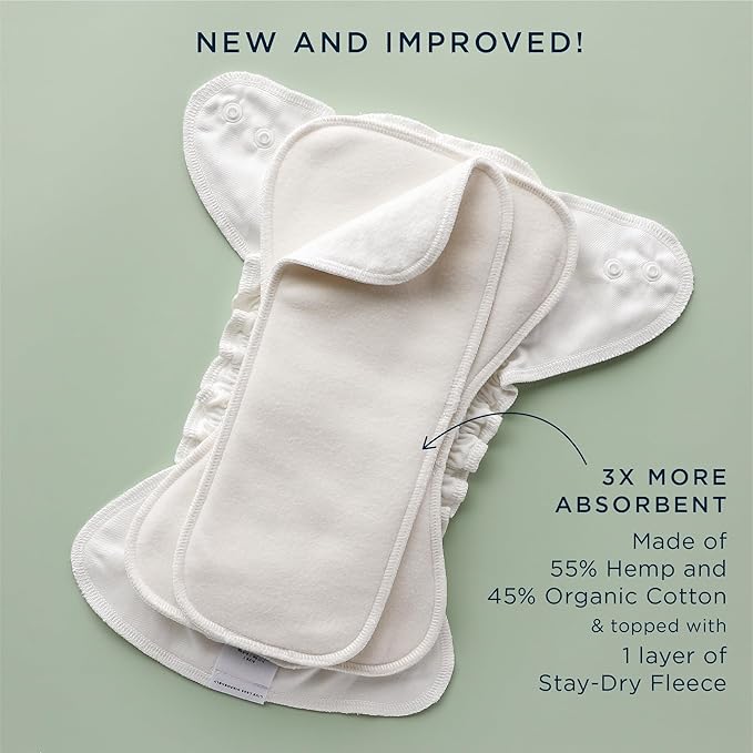 Esembly Ultra Absorbent Overnight Hemp Cloth Diaper Booster Inserts with Stay-Dry Fleece – Reusable Nighttime Doublers for Heavy Wetters – Size 1, 3 Sets (3 Contours and 3 Boosters)