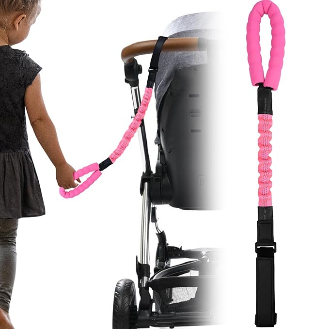 ONEDONE Stroller Handle for Toddler Travel 20" Stroller Strap for Kids to Hold Handle for Strollers, Wagons, Shopping Carts Soft Handle for Child Safety Keep Kids Close Pink