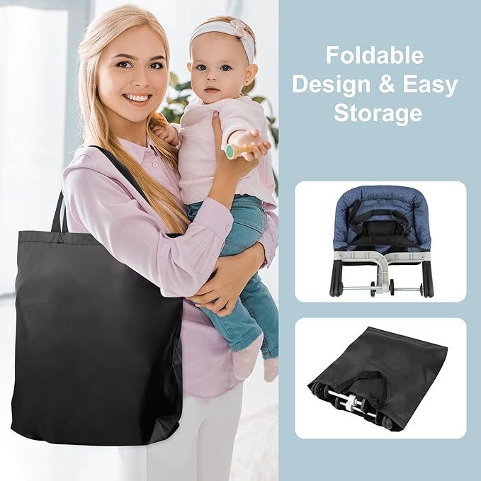 Hook On High Chair, Portable Foldable Clip On Baby Travel High Chair, Lightweight Feeding Seat with Storage Bag, BPA-Free Safety Harness for Home Restaurant (Navy)