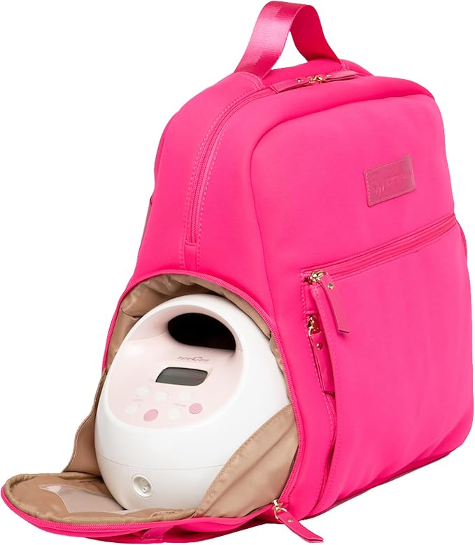 Fiona Breast Pump Backpack – Machine Washable Neoprene Pump Bag with Insulated Milk Storage, Laptop Pocket & Adjustable Straps – Stylish Breastfeeding Backpack for Work & Travel (Hot Pink)