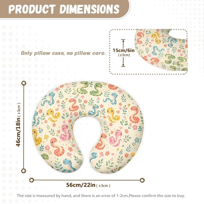 Jeiento Cartoon Nursing Pillow Cover Colorful Cartoon Snake Nursing Pillowcase with Zipper,Soft Washable U-Shaped Pillow Case Decorative,for Newborn,Baby Boys Girls