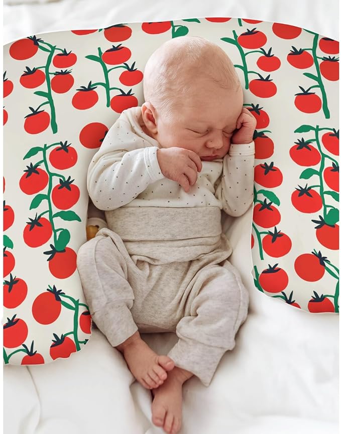 Sweet Red Tomatoes Nursing Pillow Covers for Boy Girl Cute Cherry Tomato Nursing Pillow Slipcovers for Breastfeeding Pillows Red Summer Tomato Fruit Soft Stretchy Removable Cover for Newborn Infant