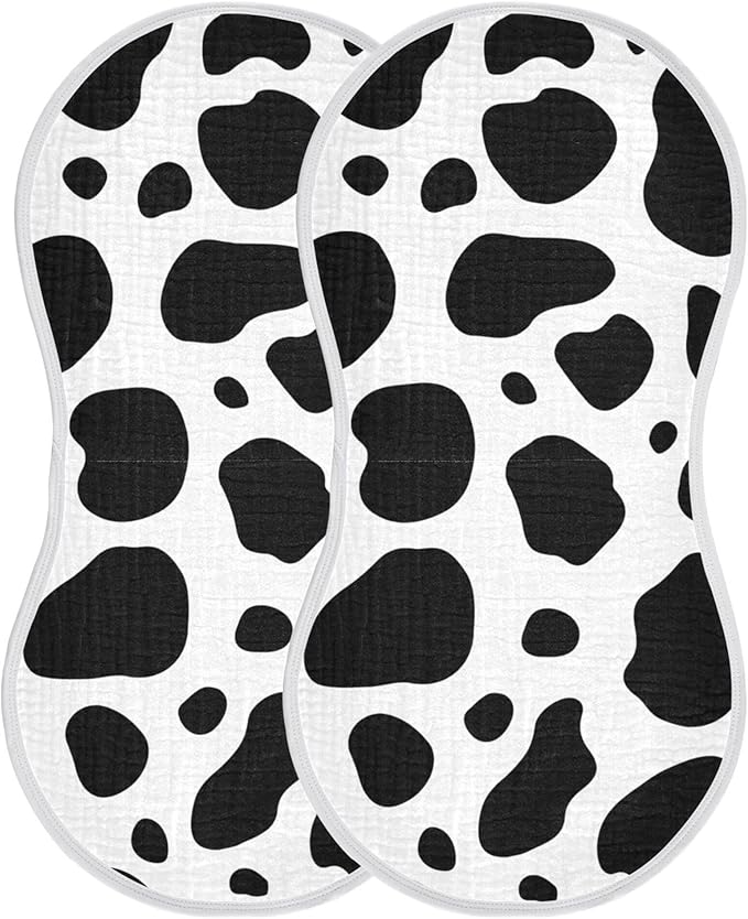 Cow Print Burp Cloths Baby Boys Girls Absorbent Soft Cotton Burping Cloths Rags, 2 Pack