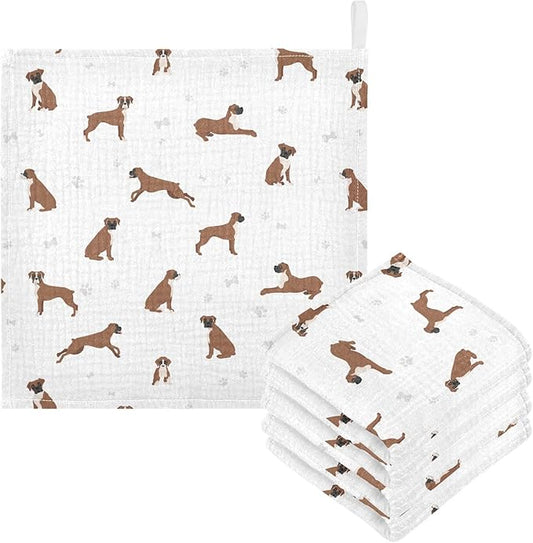 vvfelixl Baby Cotton Washcloths Boxer Dog Infants Bath Towel for Unisex Puppy Face Towels for Newborn, Natural Baby Wipes Delicate Skin, 11.8 X 11.8 inch, one sizex3