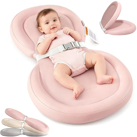 Baby Changing Pad, Waterproof Wipe-Clean Non-Slip Foldable PU Surface with Adjustable Safety Belt, Compatible with Dresser & Changing Table, 30"X18", Pink
