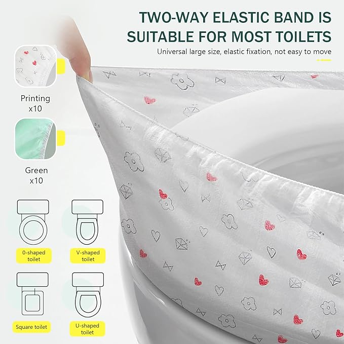 20 Pack Disposable Toilet Seat Cover Waterproof Non-Woven Fabric, Disposable Toilet Seat Covers for Travel, Disposable Seat Covers for Outing Hotel Hospital Public Toilet (Print+Green)